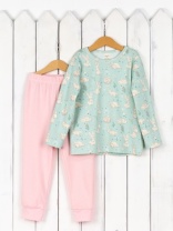Пижама для девочки Baby Boom КС19/1-И Зайцы на мяте + розовая пудра