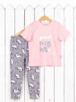 Пижама для девочки Baby Boom КС18/3-И Розовая пудра + единороги на сером